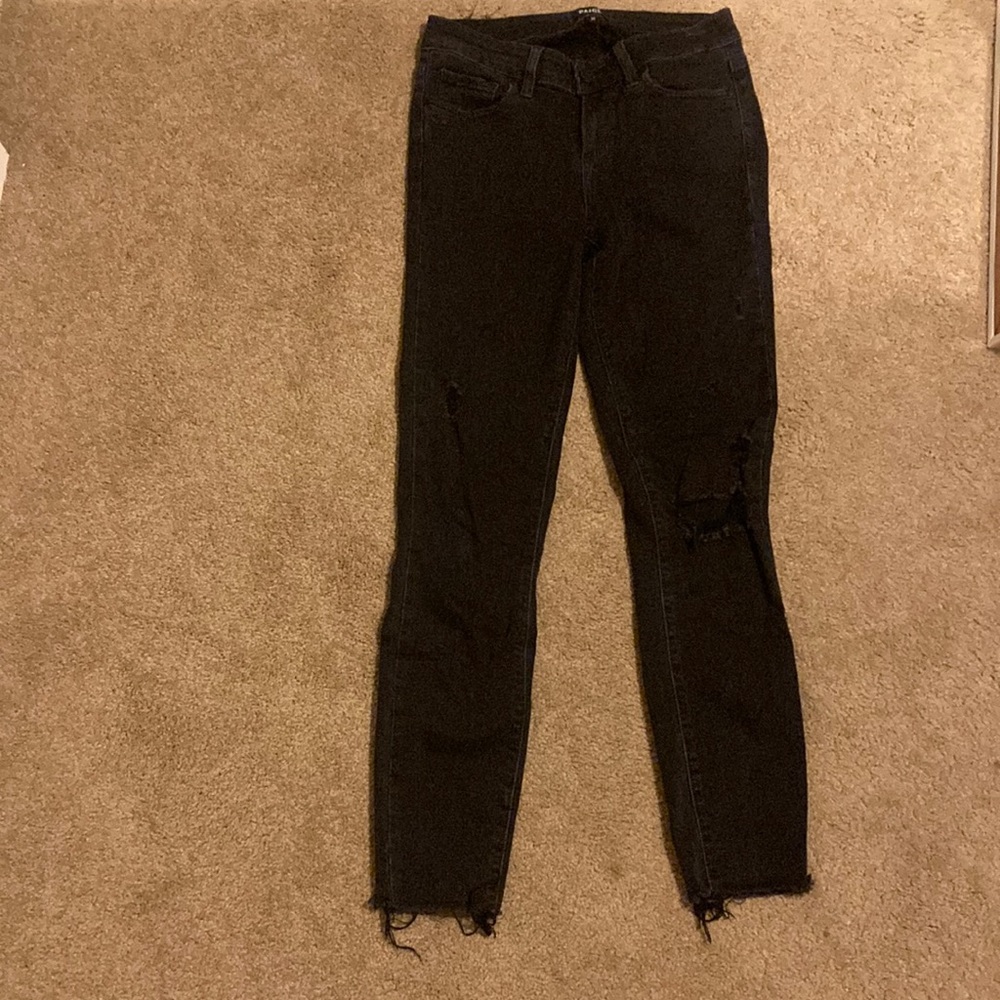 Paige denim black jeans size 26 distressed, skinny